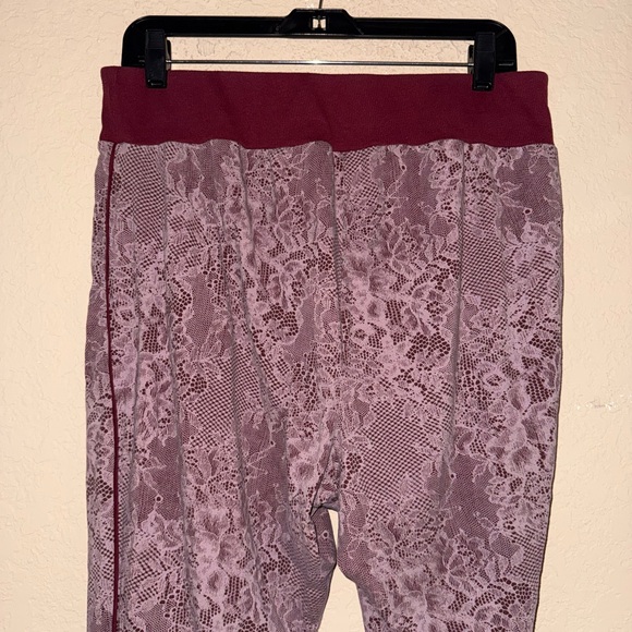 Cacique Burgundy and Lace Patterned Print Legging Pajama Pants - Picture 5 of 7